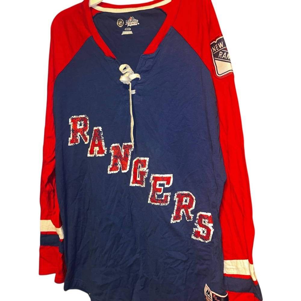 Woman NHL New York Rangers Hockey Shirt Lace-Up Front Long Sleeves size 2XL